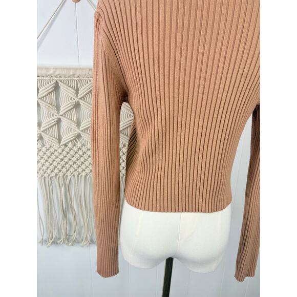 Aerie Gotta Jet Tan Ribbed Button Polo Sweater Medium Cropped - Picture 7 of 8